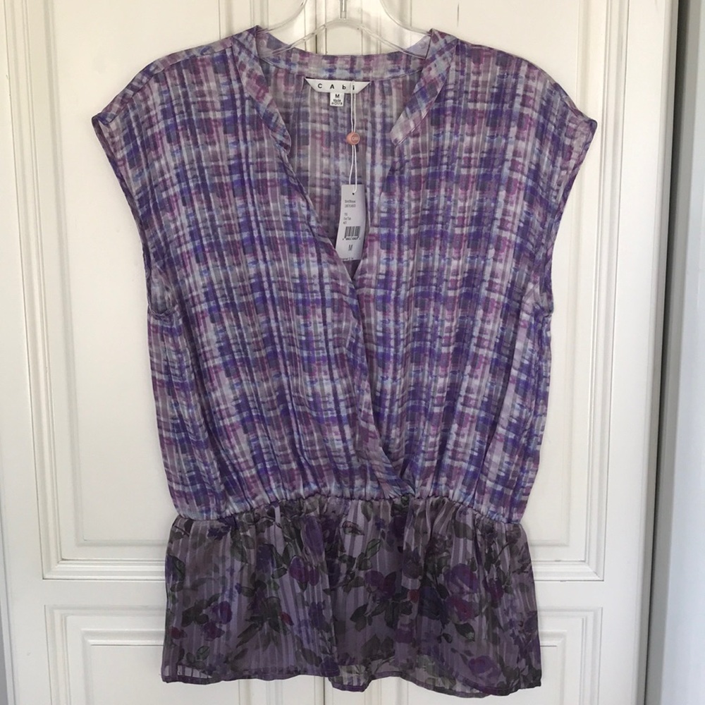 🎀CAbi M Eva top new with rags $74 purple gray🎀